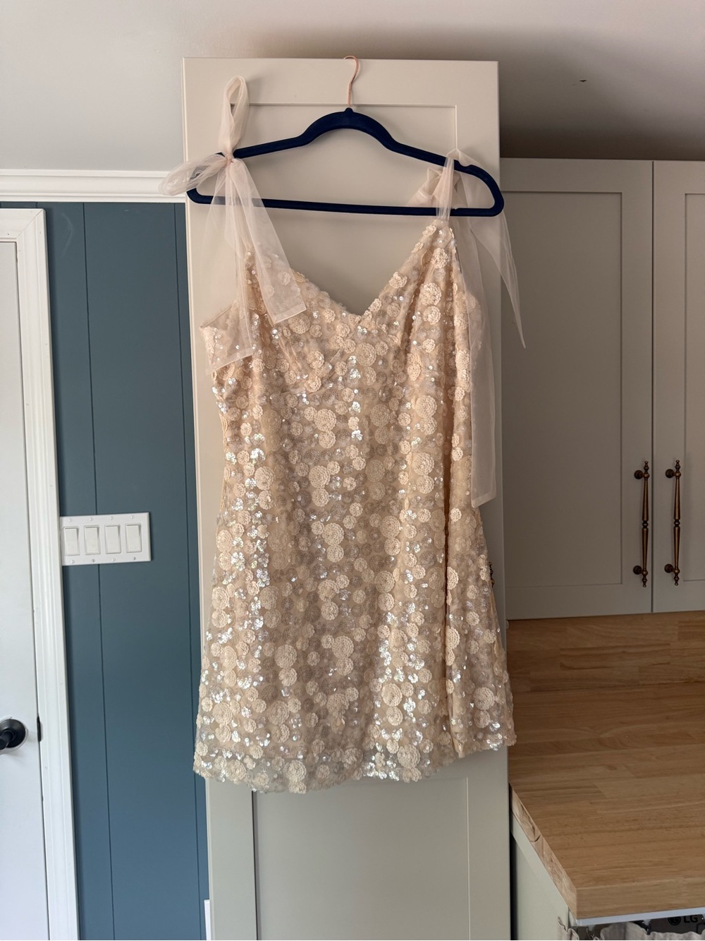 miami Champagne Sequin Tie-Shoulder Mini Dress
